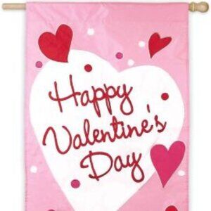 HAPPY VALENTINE DAY Applique House Flag 28" x 44" 2-Sided by Evergreen #15375